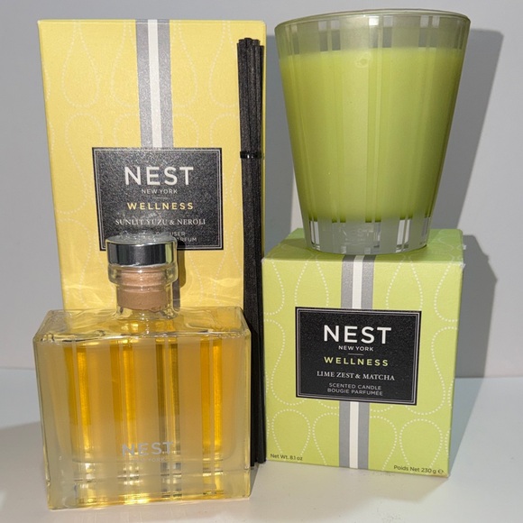 NEST NY WELLNESS DUO SUNLIT YUZU+NEROLI DIFFUSER/LIME ZEST+MATCHA CANDLE F/S NIB